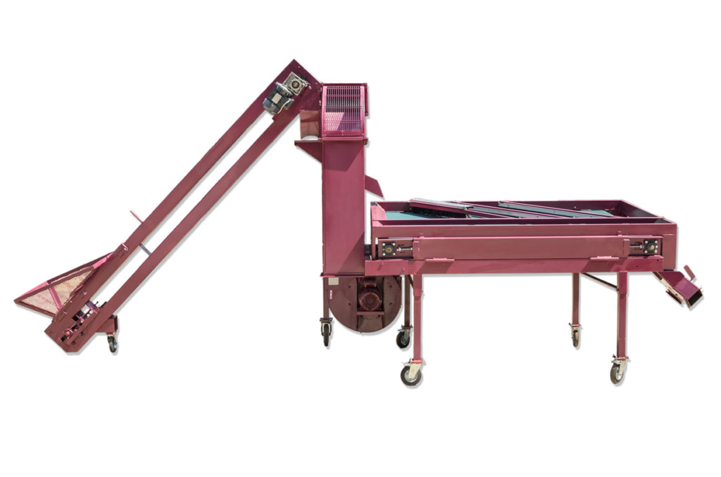 Vulcano macchina per la pulizia a secco delle nocciole, fasi della rotazione dell'elevatore