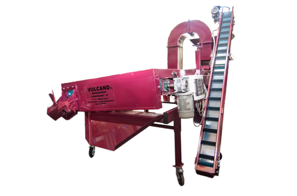 Vulcano macchina per la pulizia a secco delle nocciole, fasi della rotazione dell'elevatore